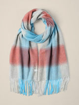 100% Australian Wool Blue & Coral Plaid Scarf - Made in Australia