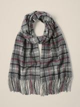 100% Australian Wool Classic Grey & Burgundy Plaid Scarf - Made in Australia, 170 x 32 cm