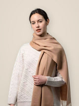 100% Australian Wool Oversized Shawl Scarf in Camel, 200 x 70 cm Wrap with Fringe - Made in Australia
