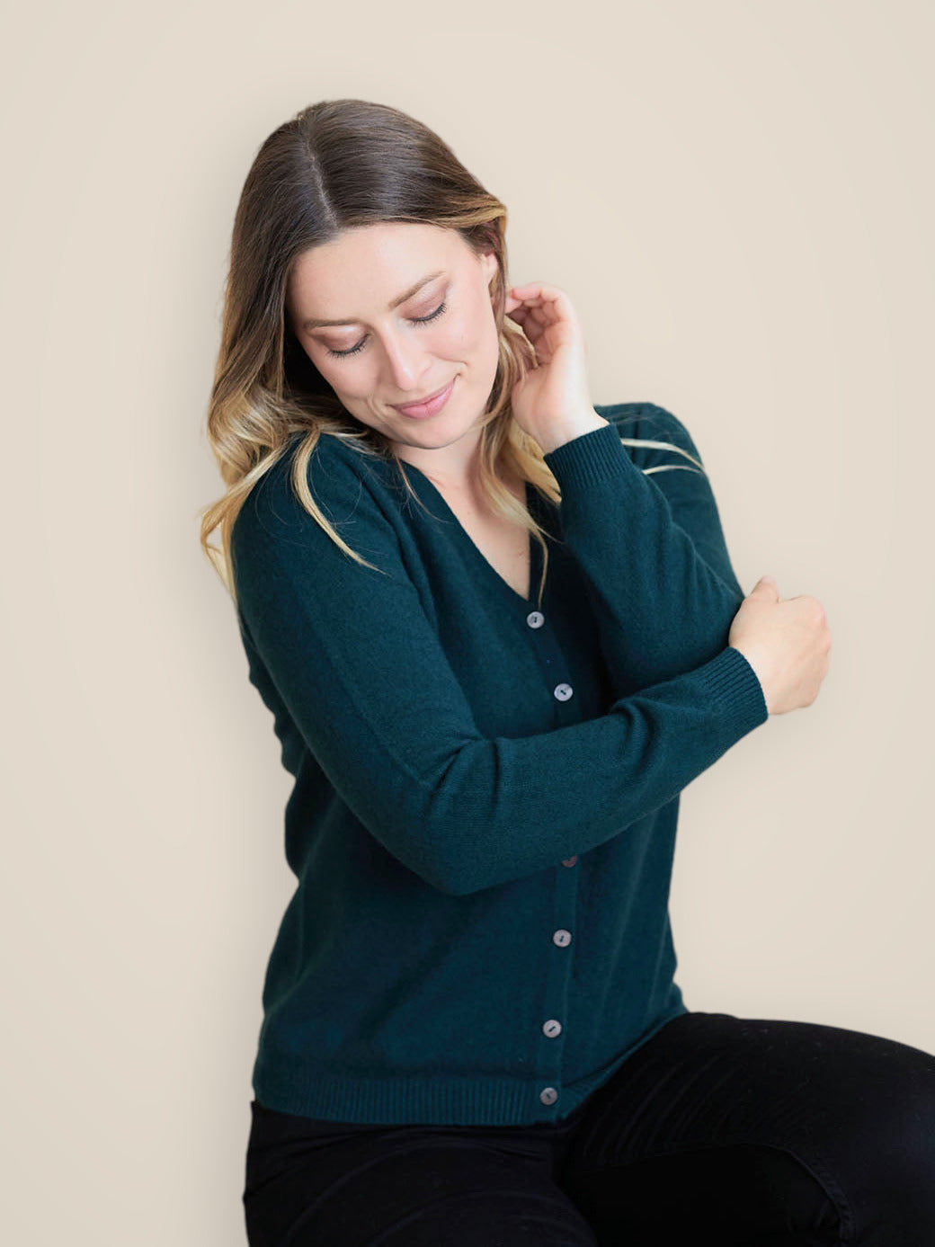 100% Mongolian Cashmere V Neck Cardigan