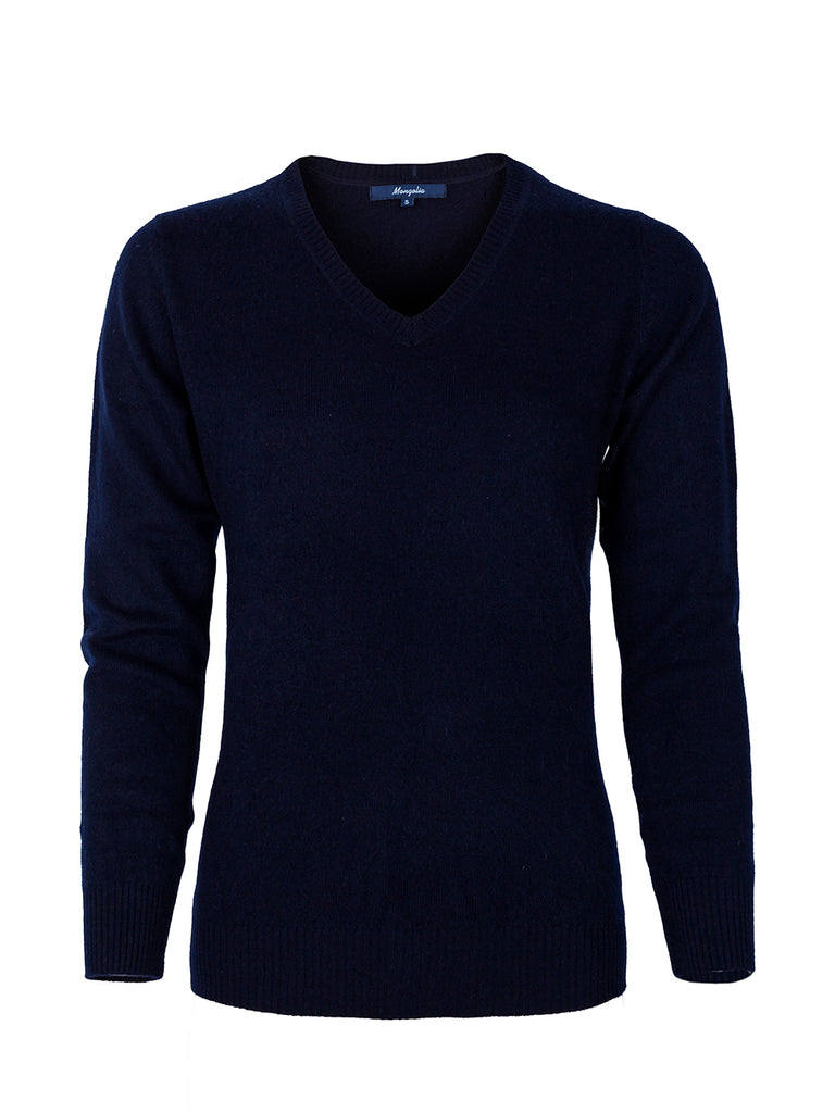 100% Mongolian Cashmere V Neck Sweater - Cashmere & Silk