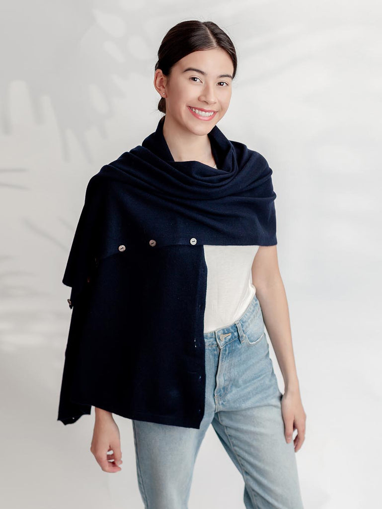 100% Mongolian Cashmere Button Poncho - Cashmere & Silk