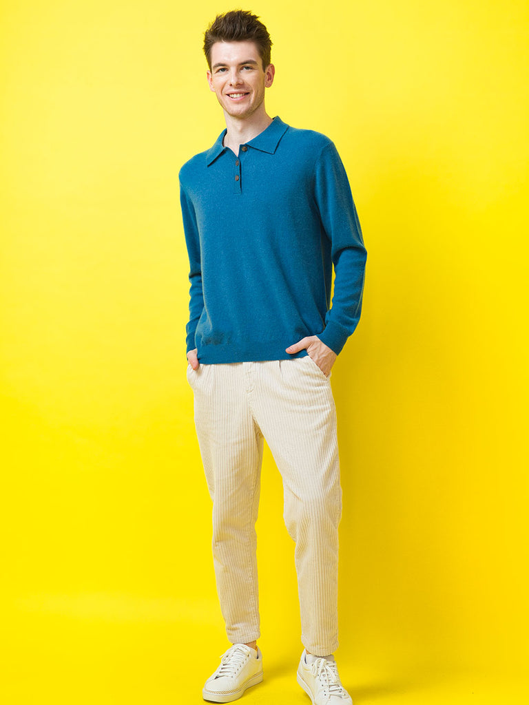 Men's 100% Mongolian Cashmere  Button Collar Sweater - Cashmere & Silk