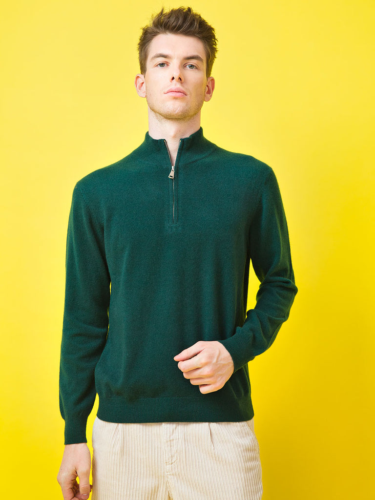Men's 100% Mongolian Cashmere  Zip Sweater - Cashmere & Silk
