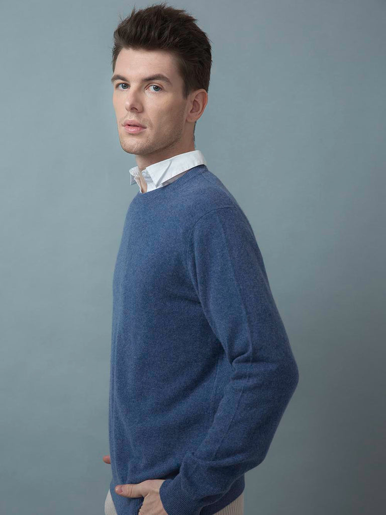 Men's 100% Mongolian Cashmere  Round neck Sweater - Cashmere & Silk