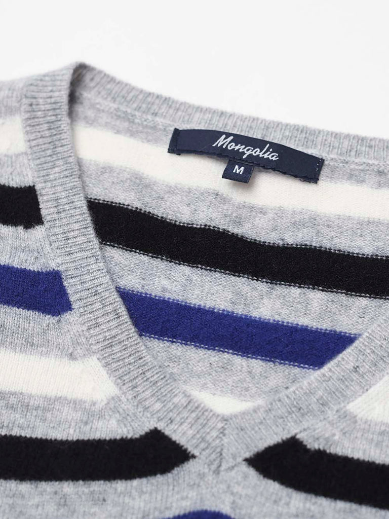 100% Mongolian Cashmere Stripe Sweater - Cashmere & Silk